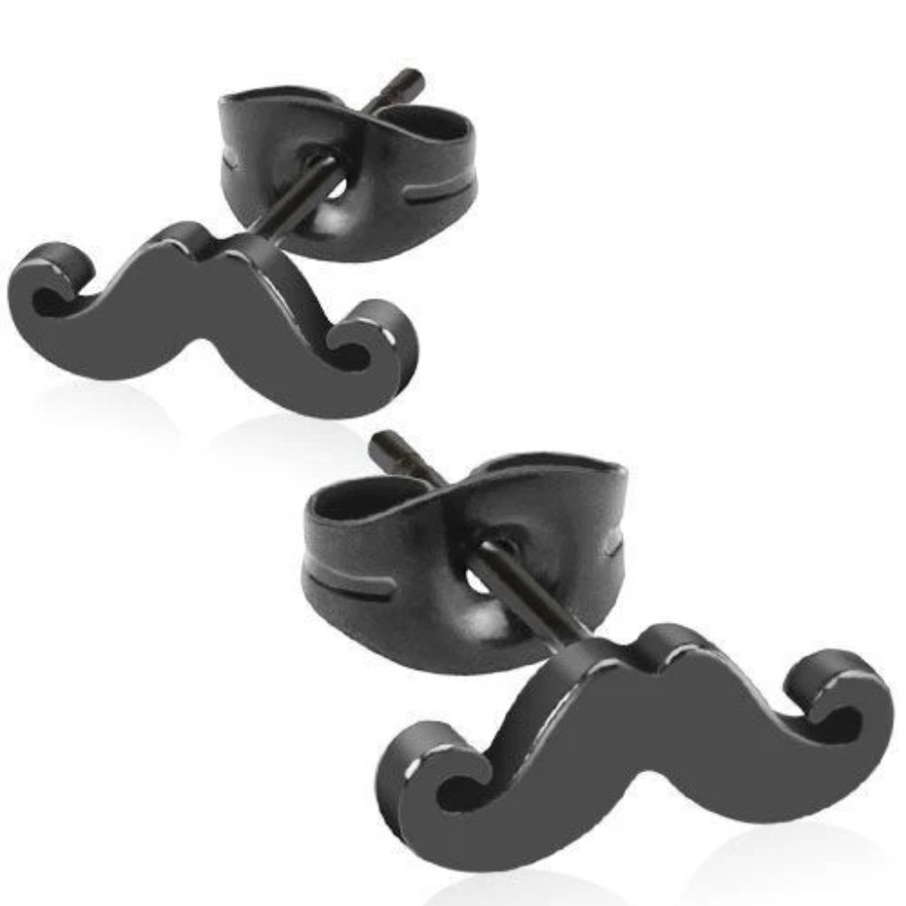 Surgical Stainless Steel Black Mustache Shaped Post Earrings